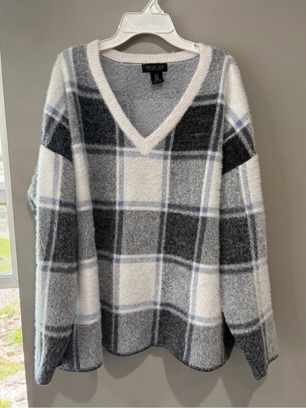 Rachel Zoe Gray & White Plaid V-Neck Sweater